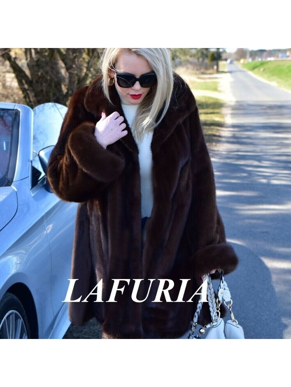 LAFURIA~ROYAL SAGA~BROWN~REAL MINK FUR~COAT/PONCHO~JACKET~LADIES L (10/12)~NWT